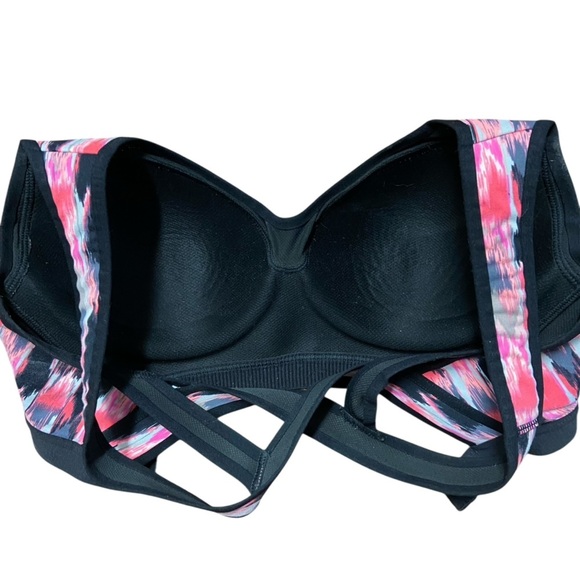 Victoria Secret Sport VSX Pink Black Sports Bra Size 32D Super Support Athletic - Picture 4 of 11